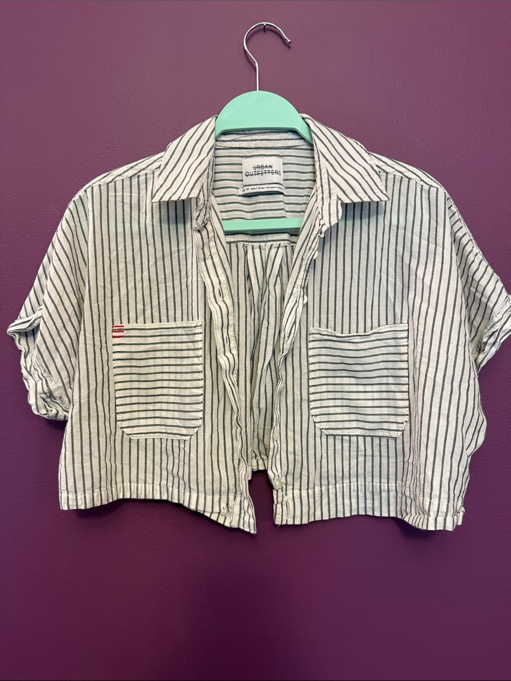 Urban Outfitters' White & Gray Striped Cropped Button Shirt